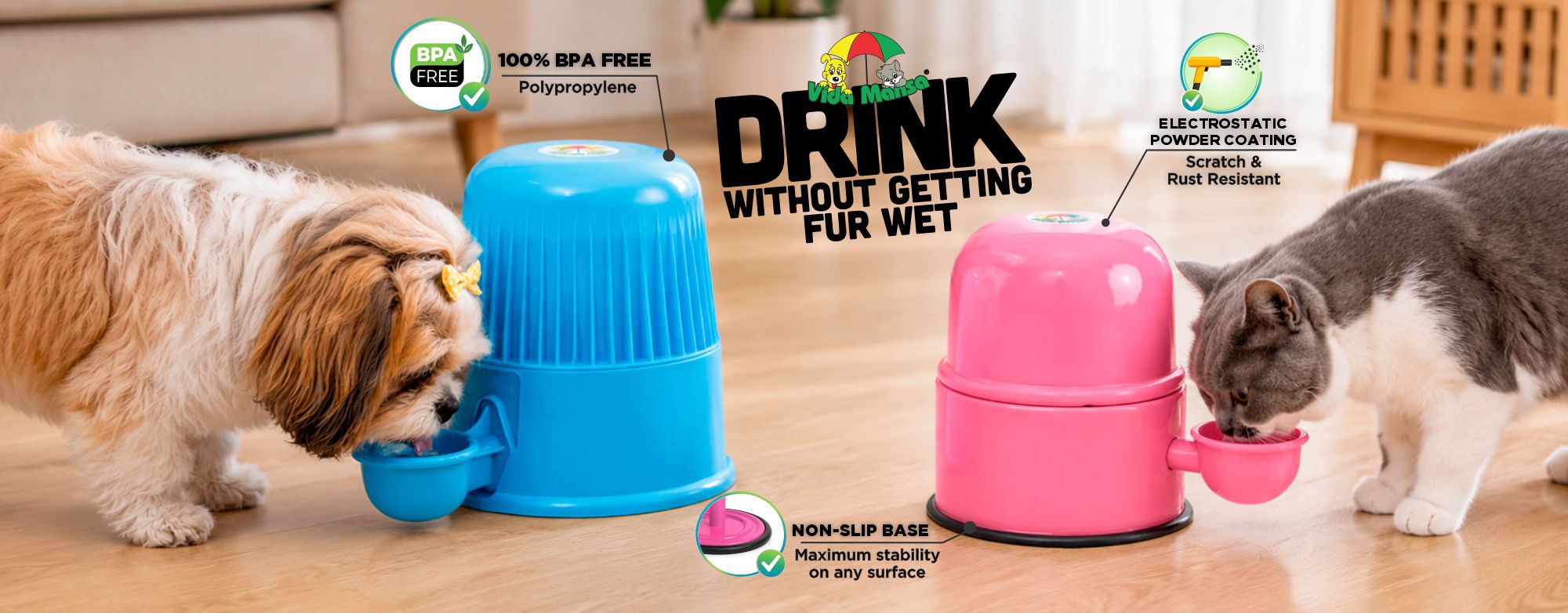 Vida Mansa Water Dispensers — Polypropylene 67.6oz and Aluminum 47.3oz
